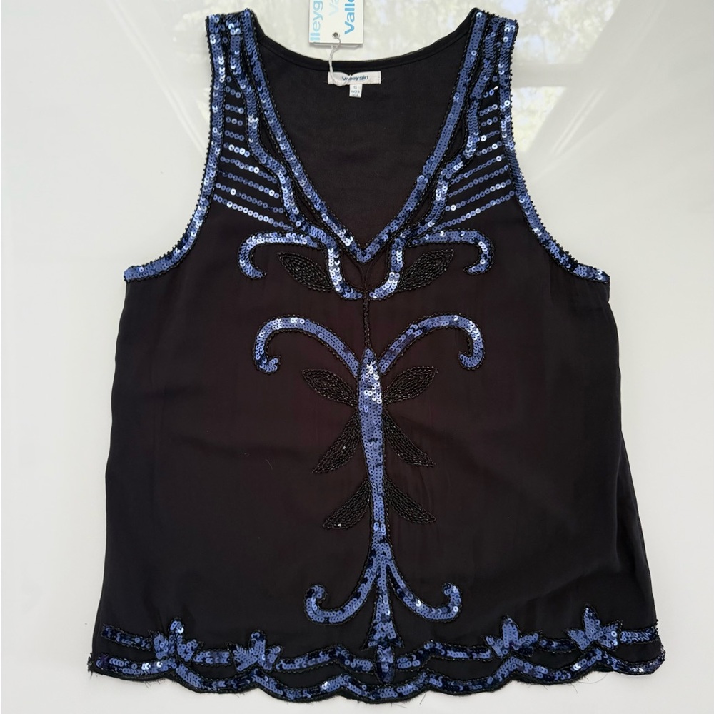 NWT - Valley Girl, Navy Blue Sequin Top ( From Perth, Australia) Size 10/M